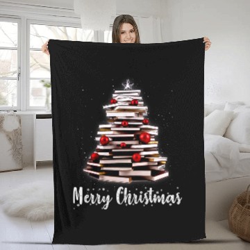 Discover Book Fun Merry Christmas Tree Love Reading Books Librarian Nerd 2 Zip Fleece Blankets