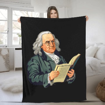 Discover Book Fun Benjamin Franklin Reading A Book Baseball Tees Fleece Blankets