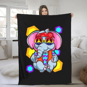 Discover Elephant Mammal Retro Hippie Peace Elephant Love Animals Zip Fleece Blankets