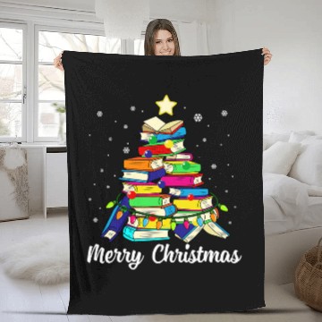 Discover Book Fun Merry Christmas Tree Love reading books Librarian 8 Fleece Blankets