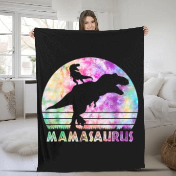 Discover Dinosaur Pet Mamasaurus Tie Dye Sunset Funny Dinosaur Mother Fleece Blankets