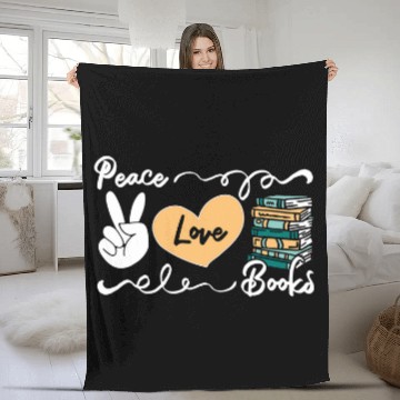Discover Book Fun Mens Peace Love Books Reading Bookworm Fleece Blankets