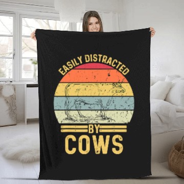 Discover Cow Pet Easily Distracted By Cows Funny Cow Farmer 18 Zip Fleece Blankets