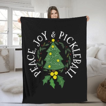 Discover Sport Pickleball Peace And Joy Christmas Tree Pickleball Fleece Blankets