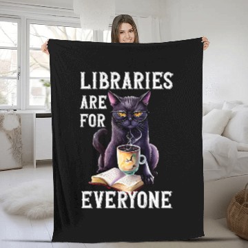 Discover Book Fun Libraries Are For Everyone Cat Book Reader Librarian Fleece Blankets