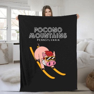 Discover Pig Pet Pocono Mountains Pennsylvania Funny Pig Ski Baseball Tees Fleece Blankets