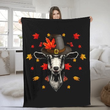 Discover Goats Pet Pilgrim Goats Face Maple Leaf Fall Vibes Thanksgiving Day Men 56 Fleece Blankets