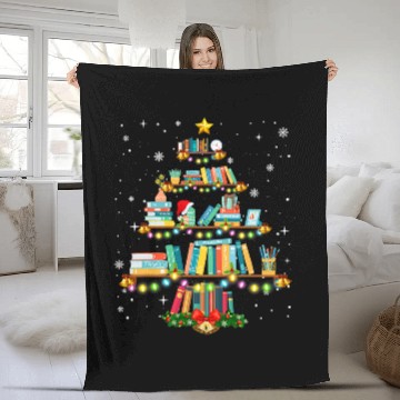 Discover Book Fun Merry Christmas Tree Love Reading Books Librarian Nerd 1 Fleece Blankets