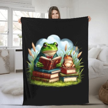 Discover Book Fun Frog Reading Book Frog Toad Fishing vintages Classic Book Fleece Blankets