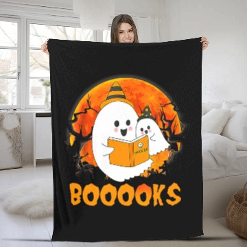 Discover Book Fun cute ghosts book reading teacher school halloween 6 Fleece Blankets