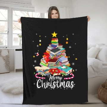 Discover Book Fun Merry Christmas Tree Love Reading Books Librarian nerd 8 Fleece Blankets