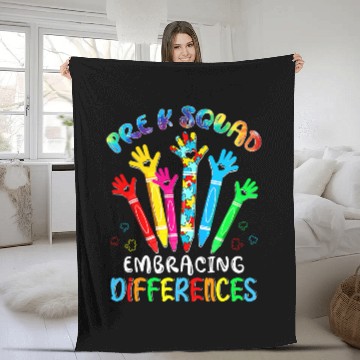 Discover Autism Puzzle PreK Squad Embrace Differences Autism Awareness SPED Teacher Fleece Blankets