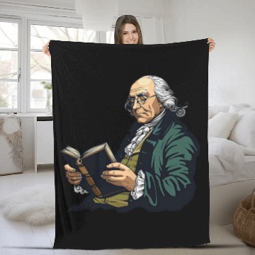 Discover Book Fun Benjamin Franklin Reading A Book 1 Fleece Blankets
