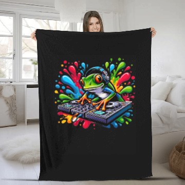 Discover Frog Pet Cute DJ Frog Playing Music Animal Toad Lover Fleece Blankets