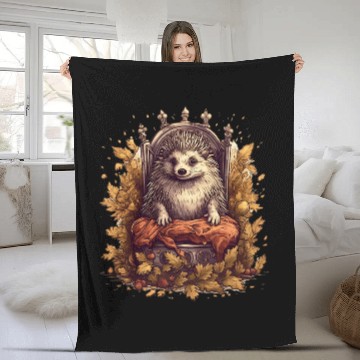 Discover Hedgehog Pet On Throne Cute Animal Lover Graphic Print Art 2 Fleece Blankets