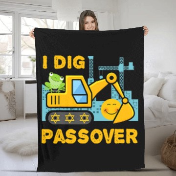 Discover Excavator Fun I Dig Passover Excavator Construction Pesach Matzah Frogs Fleece Blankets