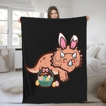 Discover Dinosaur Pet Triceratops Dinosaur Easter Bunny Egg Hunting Funny Easter Fleece Blankets