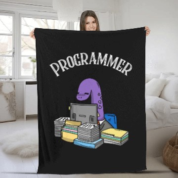 Discover Dinosaur Pet Programmer Dinosaur at Computer Funny Brontosaurus Fleece Blankets