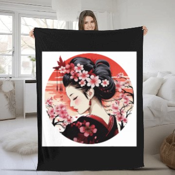 Discover Cherry Blossom Geisha Elegant Vector Design Baseball Tees Fleece Blankets