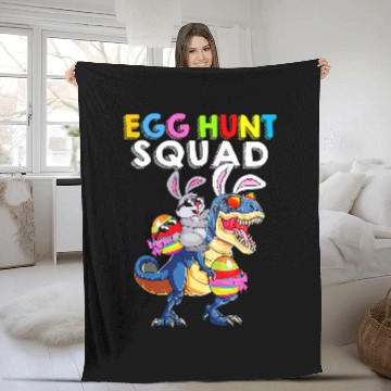 Discover Dinosaur Pet Rabbits Egg Hunt Squad Saurus Bunny Rabbit Easter Funny Boy Toddler Fleece Blankets
