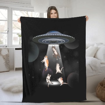 Discover Aliens UFO Cat Galaxy Cat Cat UFO Fleece Blankets