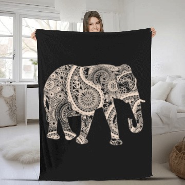 Discover Elephant Mammal Short Sleeve Graphic Mandala Elephant Boho Fleece Blankets