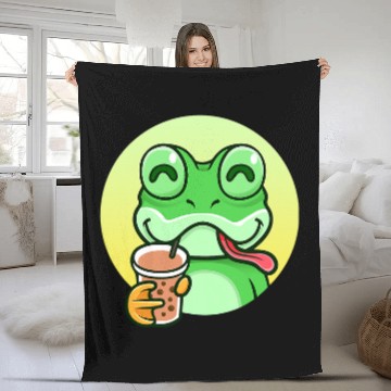 Discover Frog Pet Cute Kawaii Toad Drinking Bubble Tea a Frog Boba Tea Zip Fleece Blankets