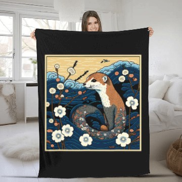 Discover Ferret Pet Surrealism Japanese Painting Weasel 3 Fleece Blankets