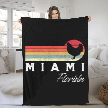 Discover Chicken Pet Miami Florida Retro Chicken Lover Souvenir Fleece Blankets