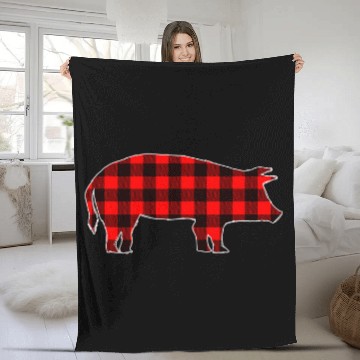 Discover Pig Pet Red black plaid gingham Pig Christmas Matching Pajama Fleece Blankets