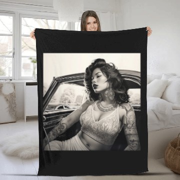 Discover Chicano Art Lowrider Pin up Chicana Model Mexican Design Fleece Blankets