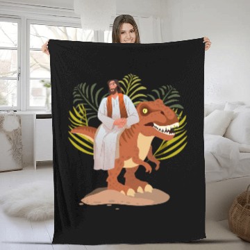Discover Dinosaur Pet Funny Jesus sitting on Trex Cool Fleece Blankets