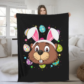 Discover Beaver Pet Funny Easter Egg Lover Bunny Ear Beaver Face Easter Sunday Fleece Blankets