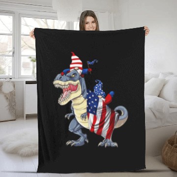 Discover Dinosaur Pet Gnomes Driving Dinosaur T rexs American Flag Fleece Blankets