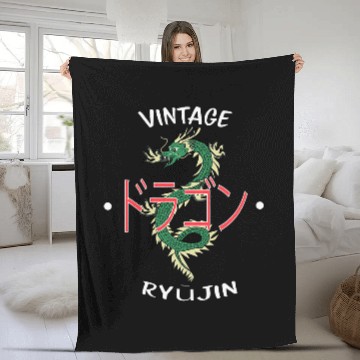 Discover Dragon Pet Japanese Dragon Inspired vintages style Fleece Blankets