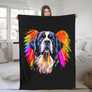 Discover Saint Bernard Pet Dog Angel Wings Fleece Blankets