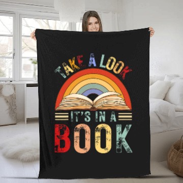 Discover Cool Rainbow Reading Take A Look Its In A Book Retro Vintage Fleece Blankets