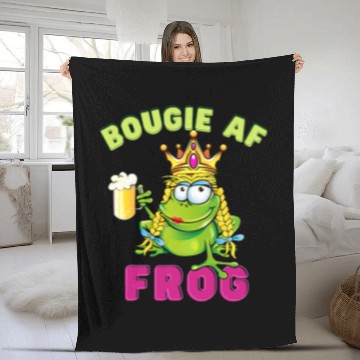 Discover Frog Pet Beer Bougie AF Frog with a Crown Drinking Beer Fleece Blankets