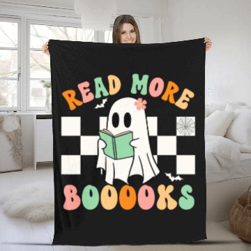 Discover Book Fun Cute Read More Booooks Reading Halloween ghosts Librarian Zip Fleece Blankets