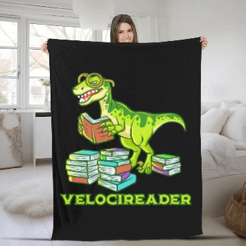 Discover Dinosaur Pet Reading Velocireader Dinosaur Book Reader Velociraptor Dino Zip Fleece Blankets