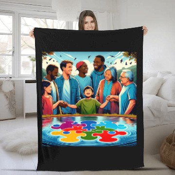 Discover Autism Puzzle Reflections Spectrum of Strength Support Wo 21 Fleece Blankets