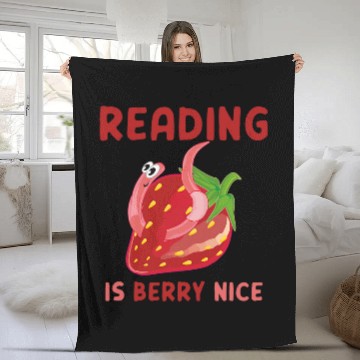 Discover Book Fun Reading Is Berry Nice Funny Book Lover Strawberry Fleece Blankets