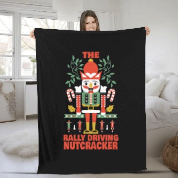 Discover The Rally Driving Nutcracker Funny Christmas Rally Driver Fleece Blankets