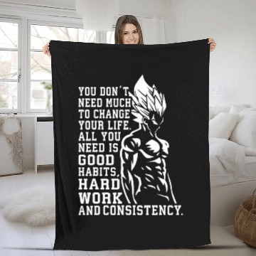 Discover Hard Work Consistency Anime Gym Fitness Workout Motivation Fleece Blankets