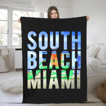 Discover South Beach Miami Florida 2Sunshine Lifeguard Design Fleece Blankets