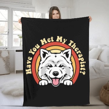 Discover Samoyed Pet Emotional Support Therapy Dog Samoyed Breed Retro Pet Spitz Fleece Blankets