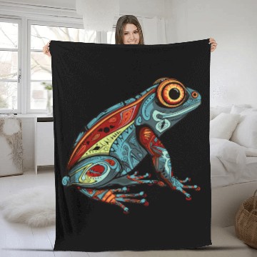 Discover Frog Pet Frog Native American Indian Style Art Pacific Northwest Fleece Blankets