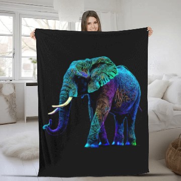 Discover Elephant Mammal Lucky Buddhist Symbol Blacklight Elephant Mandala Fleece Blankets