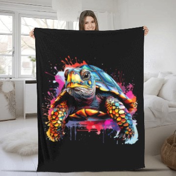 Discover Turtle Pet Box Turtle Lover Colorful Splash Art Fleece Blankets