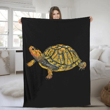 Discover Turtle Pet Box Turtle Realistic Illustration Shell Animal Fleece Blankets